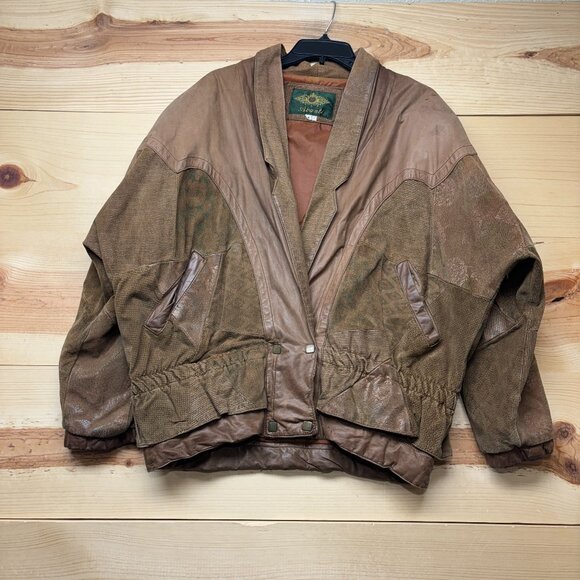 Vintage Avanti Leather Jacket Womens Medium Brown Snap Oversized Bomber - Picture 1 of 16